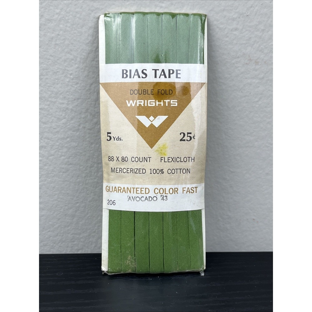 Vintage Wrights‎ Bias Tape 206 Avocado Cotton 5 Yards 88x80 Count